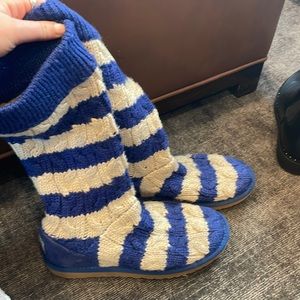 Ugg Boots Tall Knit blue and white stripe